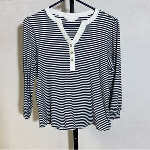 Lauren Conrad Navy and White Striped Henley Top - Women's 3/4 Sleeve
